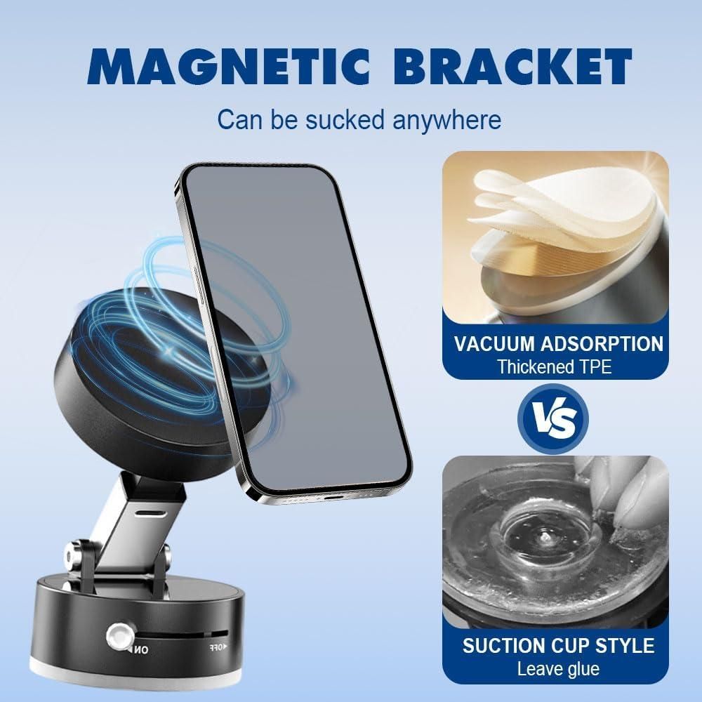 Vacuum Magnetic Suction Phone Holder – Foldable & 360° Rotatable